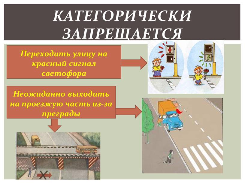 Категорически запрещается Переходить улицу на красный сигнал светофора