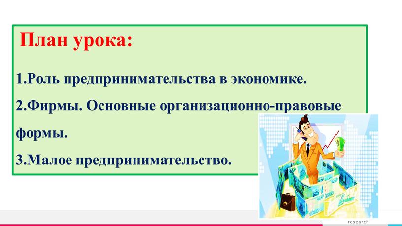 План урока: Роль предпринимательства в экономике