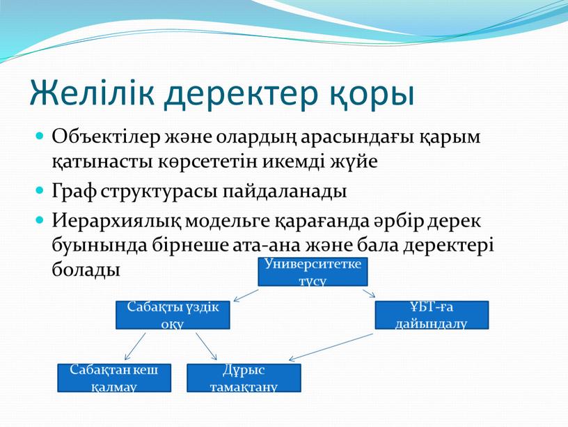 Желілік деректер қоры Объектілер және олардың арасындағы қарым қатынасты көрсететін икемді жүйе