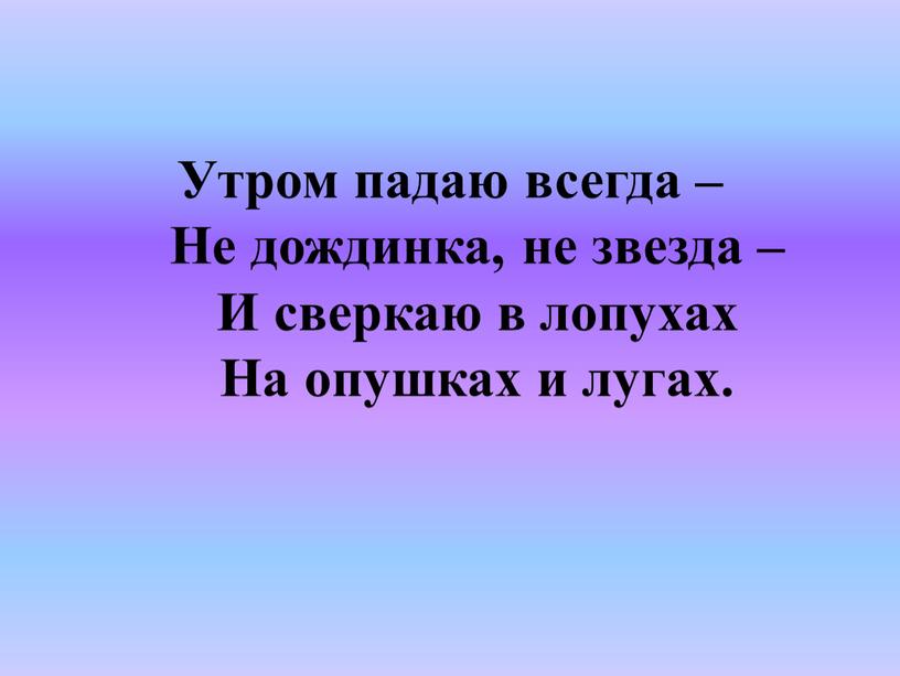 Утром падаю всегда – Не дождинка, не звезда –