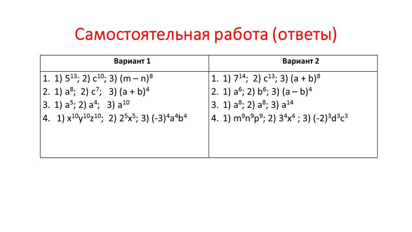 Самостоятельная работа (ответы)