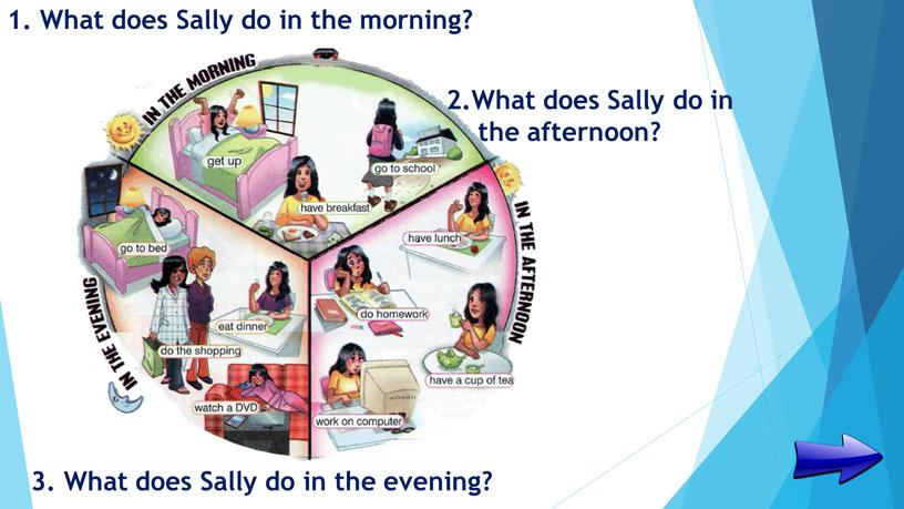 What does Sally do in the morning? 2