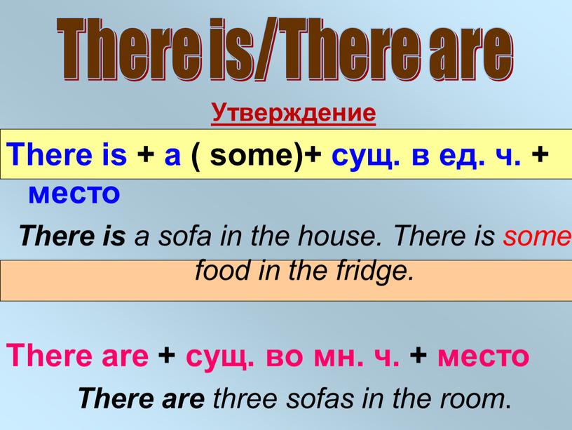 Утверждение There is + a ( some)+ сущ