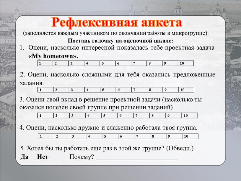 Рефлексивная анкета (заполняется каждым участником по окончании работы в микрогруппе)