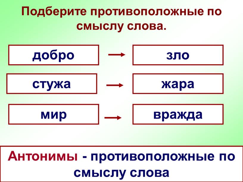 Подберите противоположные по смыслу слова