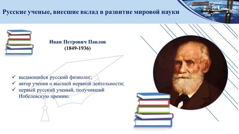 Русские ученые, внесшие вклад в развитие мировой науки выдающийся русский физиолог; автор учения о высшей нервной деятельности; первый русский ученый, получивший