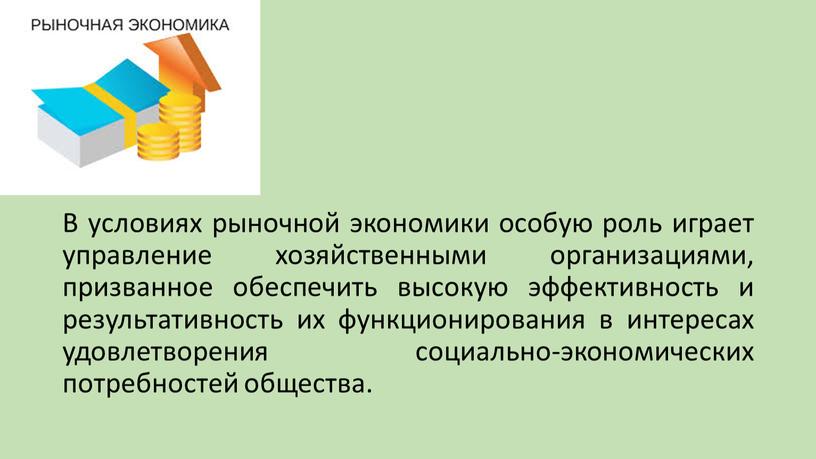 В условиях рыночной экономики особую роль играет управление хозяйственными организациями, призванное обеспечить высокую эффективность и результативность их функционирования в интересах удовлетворения социально-экономических потребностей общества