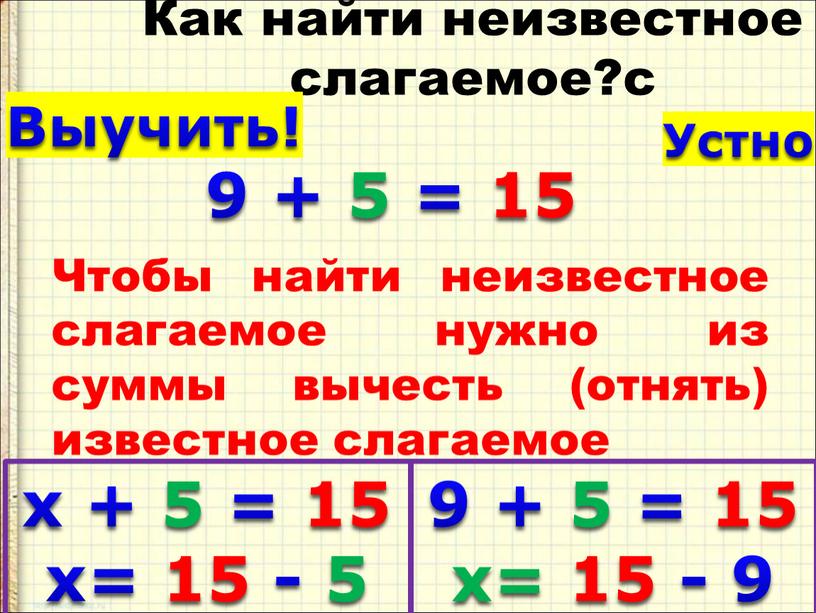 Как найти неизвестное слагаемое?с