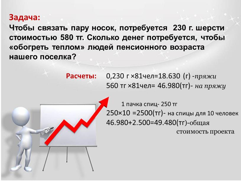 Задача: Чтобы связать пару носок, потребуется 230 г