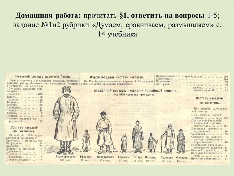 Домашняя работа: прочитать §1, ответить на вопросы 1-5; задание №1и2 рубрики «Думаем, сравниваем, размышляем» с