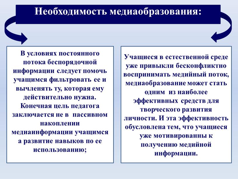 В условиях постоянного потока беспорядочной информации следует помочь учащимся фильтровать ее и вычленять ту, которая ему действительно нужна