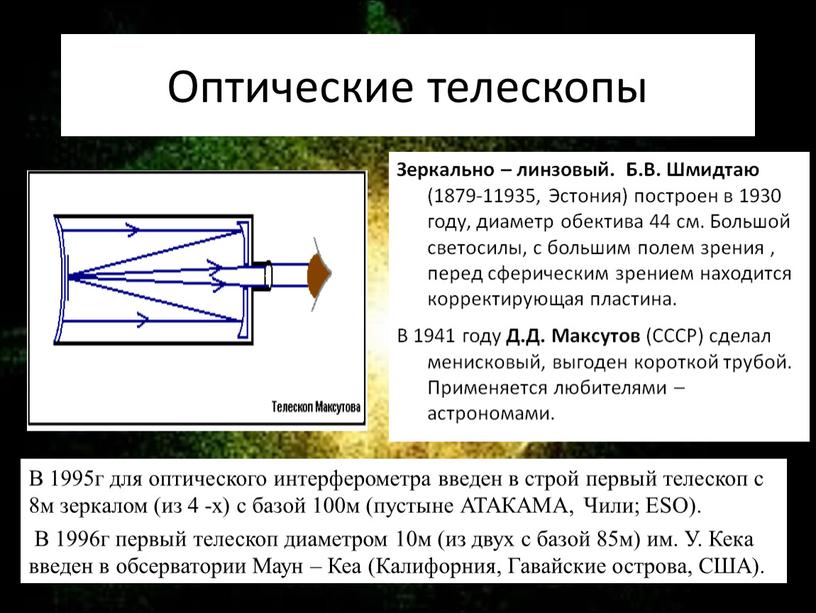 Оптические телескопы Зеркально – линзовый