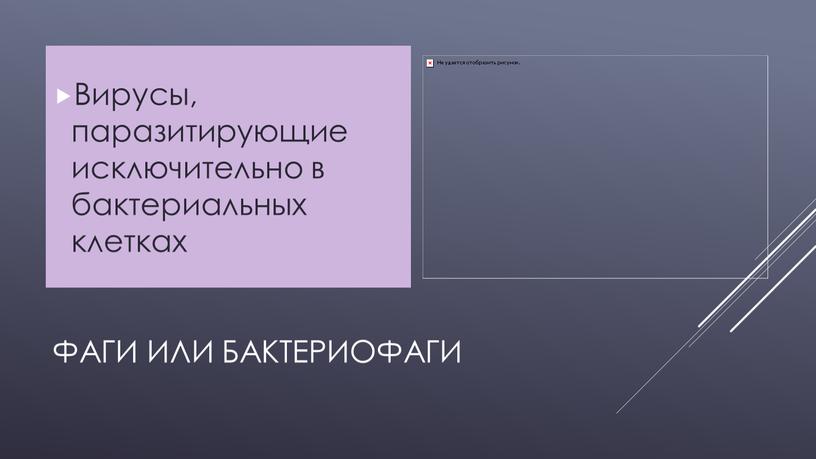 Фаги или бактериофаги Вирусы, паразитирующие исключительно в бактериальных клетках