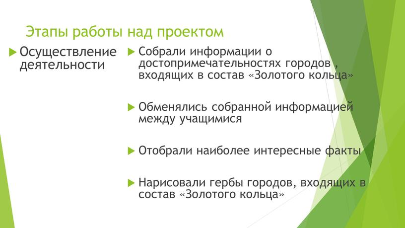 Этапы работы над проектом Осуществление деятельности