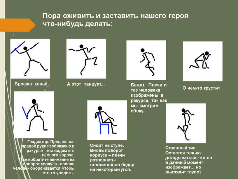 Пора оживить и заставить нашего героя что-нибудь делать: