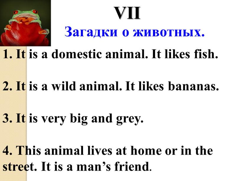 VII Загадки о животных. 1. It is a domestic animal