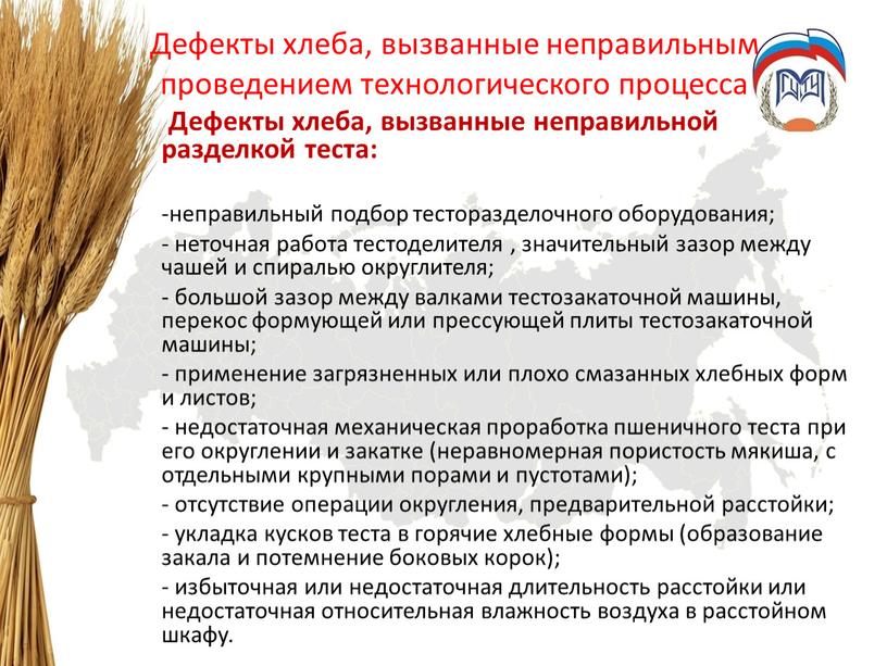 Дефекты хлеба, вызванные неправильным проведением технологического процесса