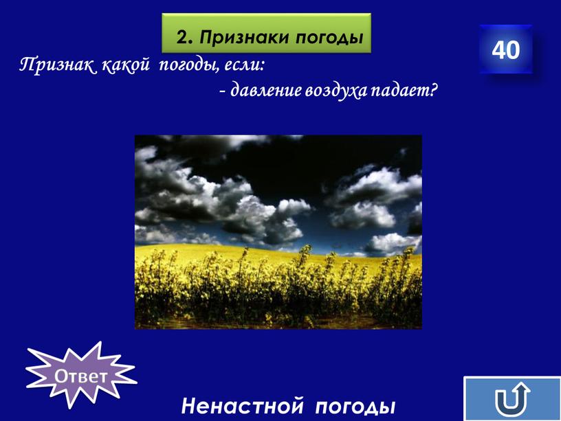 Признаки погоды Признак какой погоды, если: - давление воздуха падает?