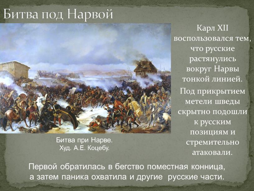Битва под Нарвой Карл XII воспользовался тем, что русские растянулись вокруг