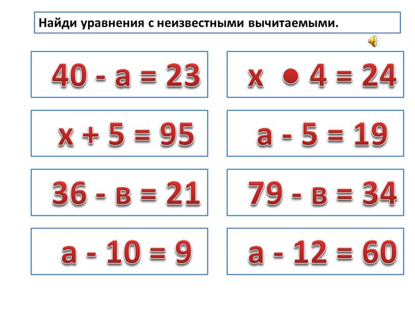 Найди уравнения с неизвестными вычитаемыми