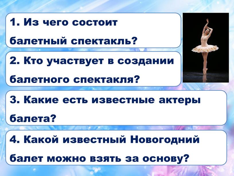 Кто участвует в создании балетного спектакля? 1