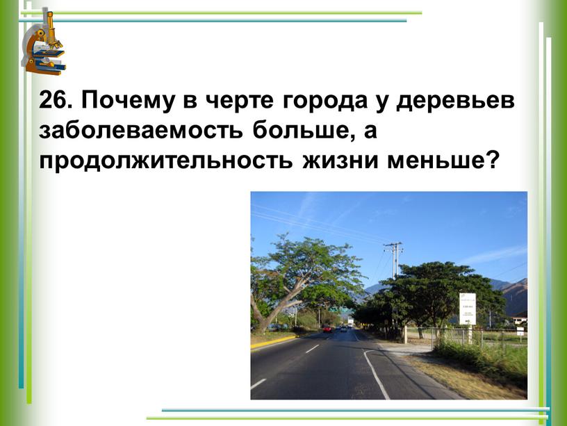 Почему в черте города у деревьев заболеваемость больше, а продолжительность жизни меньше?