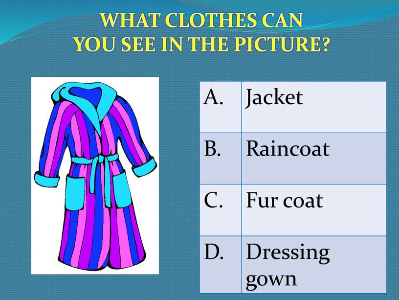 WHAT CLOTHES CAN YOU SEE IN THE