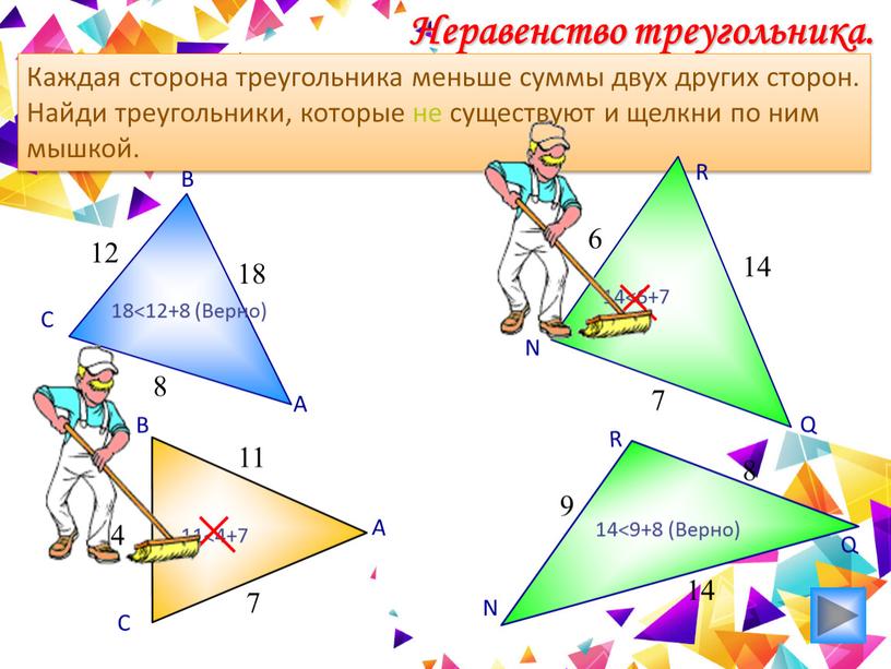 Неравенство треугольника. Каждая сторона треугольника меньше суммы двух других сторон