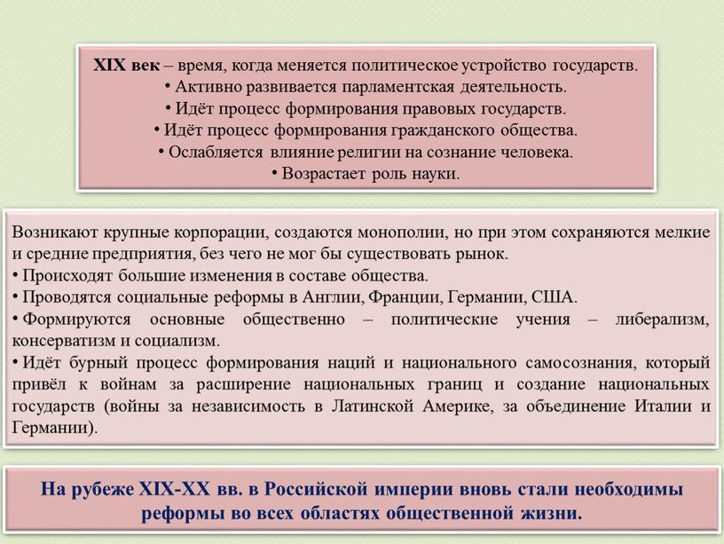 XIX век – время, когда меняется политическое устройство государств