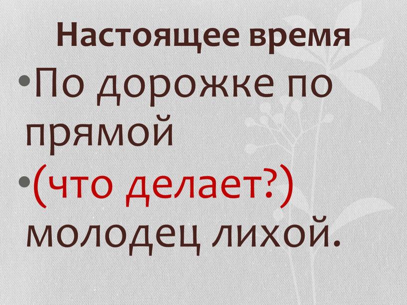 Настоящее время По дорожке по прямой (что делает?) молодец лихой