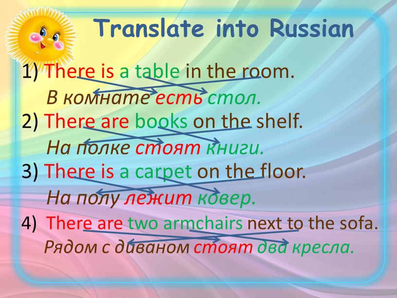 Translate into Russian There is a table in the room