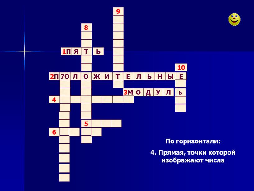 По горизонтали: 4. Прямая, точки которой изображают числа