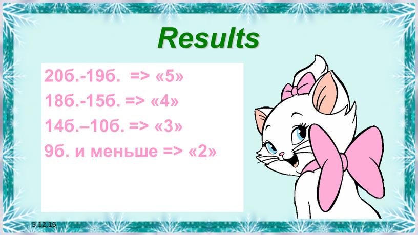 Results 20б.-19б. => «5» 18б