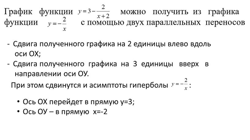 Сдвига полученного графика на 2 единицы влево вдоль оси