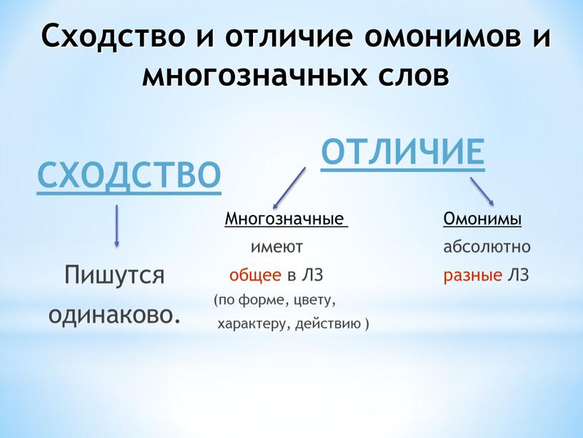 Сходство и отличие омонимов и многозначных слов