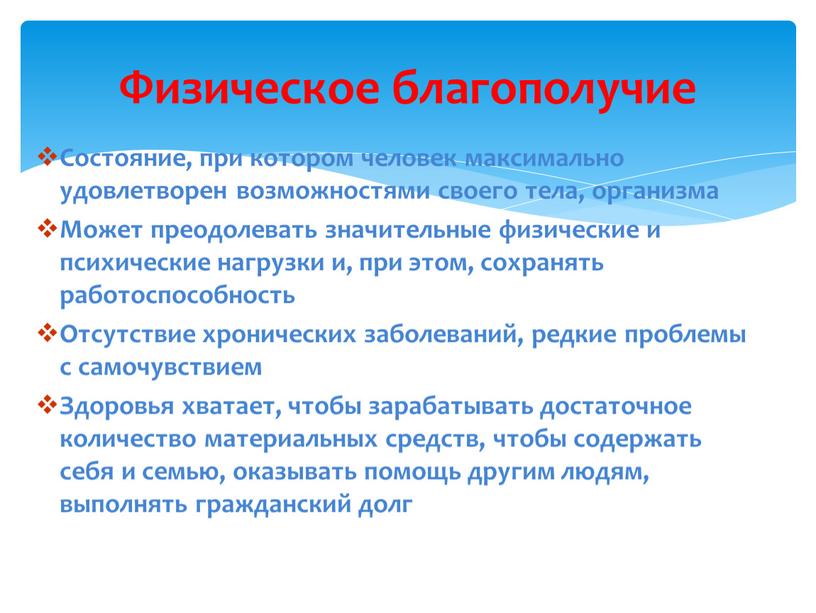 Состояние, при котором человек максимально удовлетворен возможностями своего тела, организма