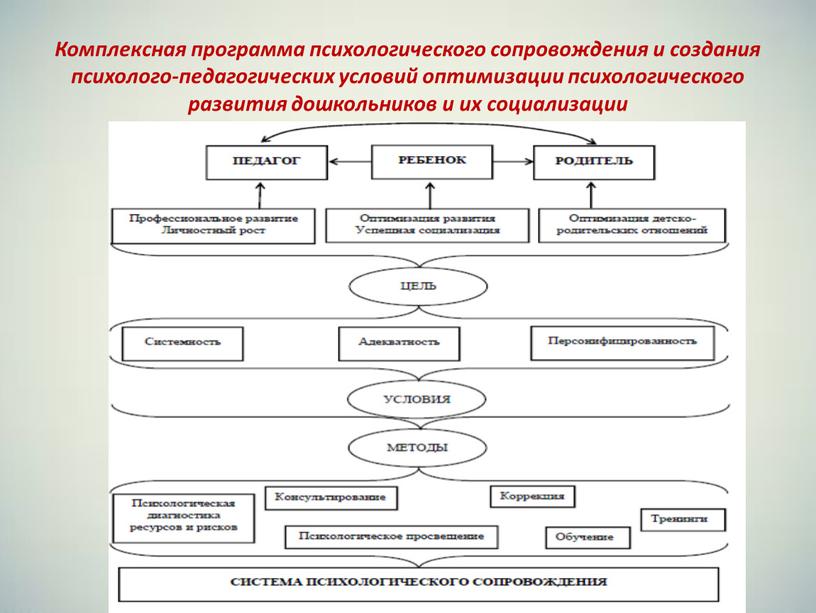 Комплексная программа психологического сопровождения и создания психолого-педагогических условий оптимизации психологического развития дошколь­ников и их социализации