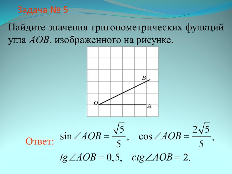 Задача № 5 Найдите значения тригонометрических функций угла