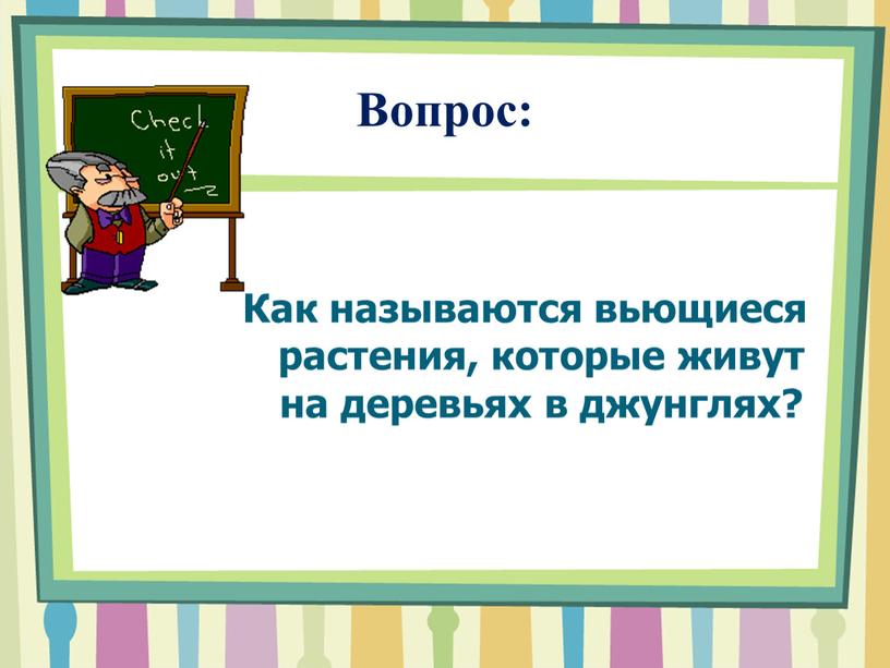 Вопрос: Как называются вьющиеся растения, которые живут на деревьях в джунглях?