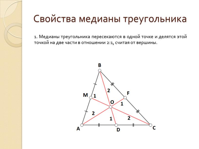 Свойства медианы треугольника 1