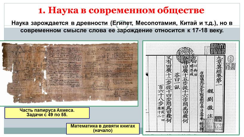 Наука в современном обществе Часть папируса