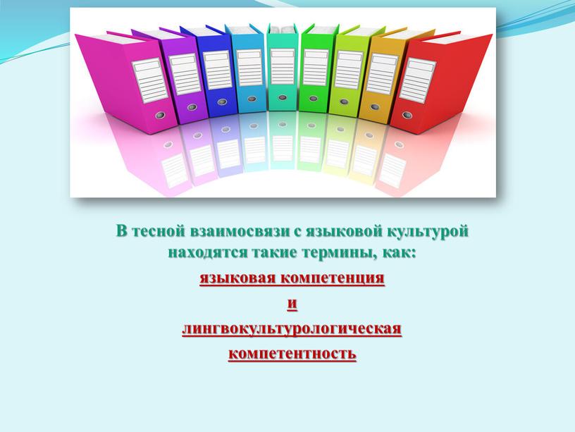 В тесной взаимосвязи с языковой культурой находятся такие термины, как: языковая компетенция и лингвокультурологическая компетентность