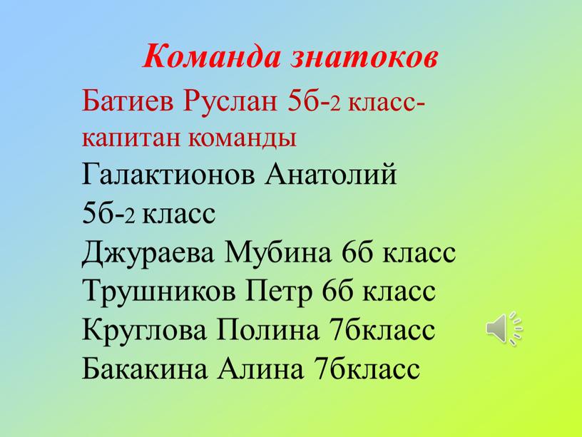 Батиев Руслан 5б-2 класс-капитан команды