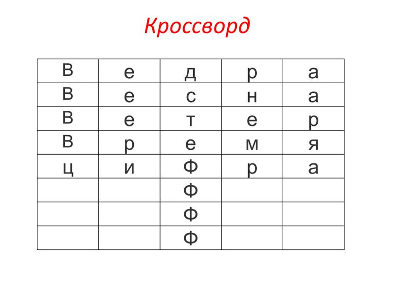 Кроссворд В е д р а с н т е р р е м я ц и