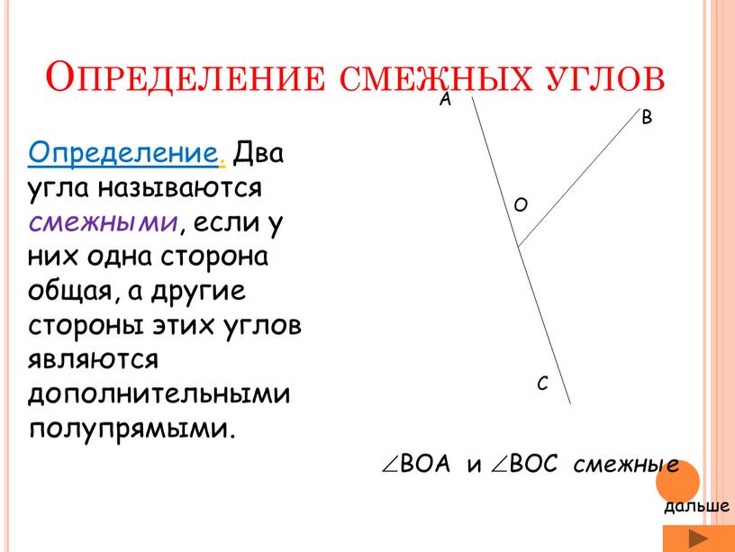 Определение смежных углов Определение