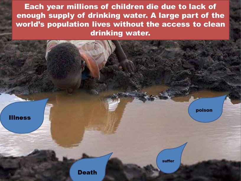 Each year millions of children die due to lack of enough supply of drinking water