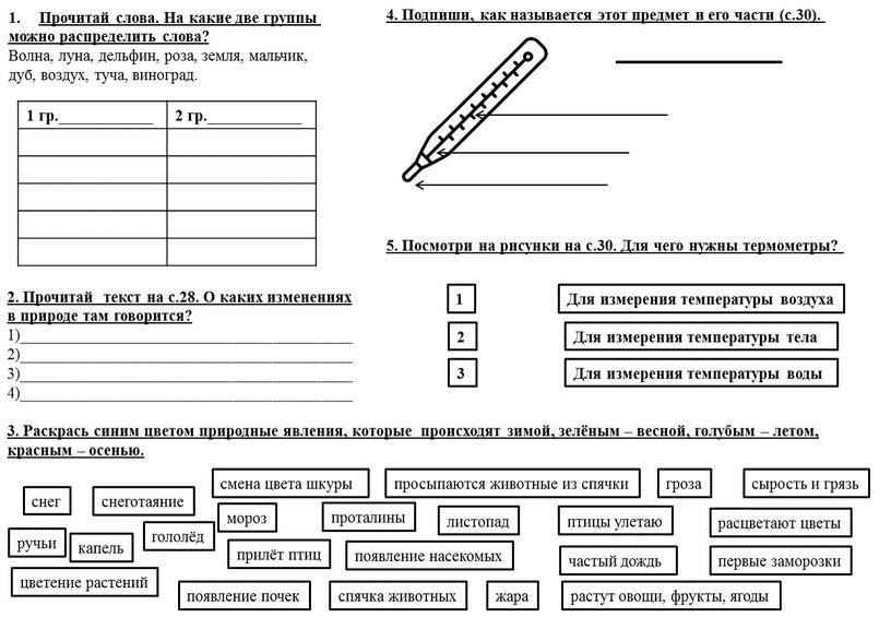 Прочитай слова. На какие две группы можно распределить слова?