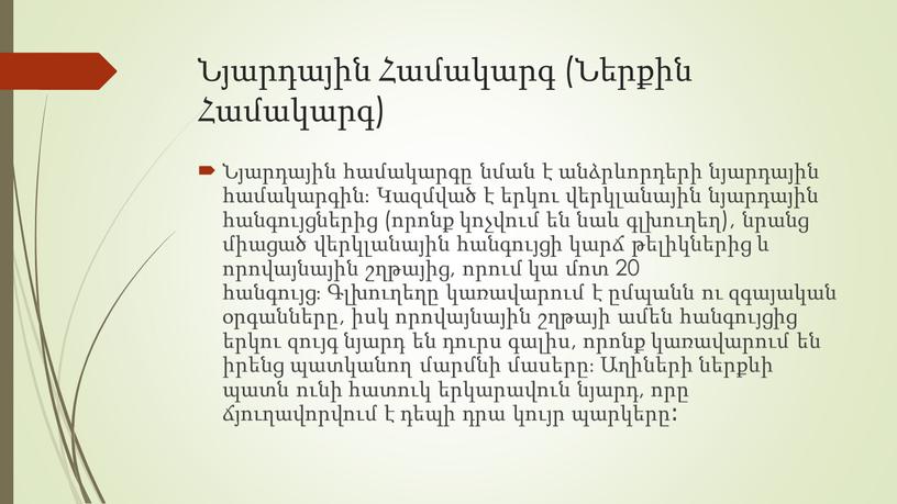 Նյարդային Համակարգ (Ներքին Համակարգ) Նյարդային համակարգը նման է անձրևորդերի նյարդային համակարգին։ Կազմված է երկու վերկլանային նյարդային հանգույցներից (որոնք կոչվում են նաև գլխուղեղ), նրանց միացած վերկլանային…