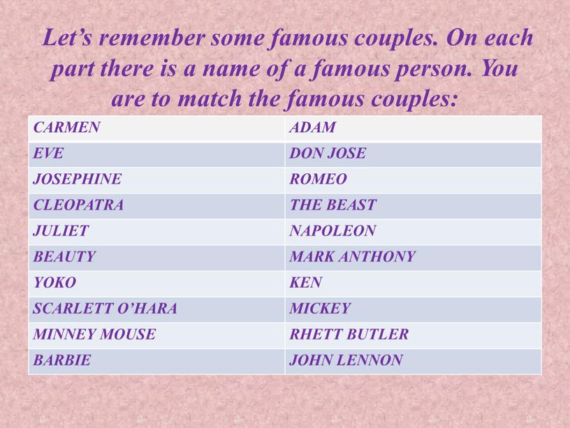 Let’s remember some famous couples