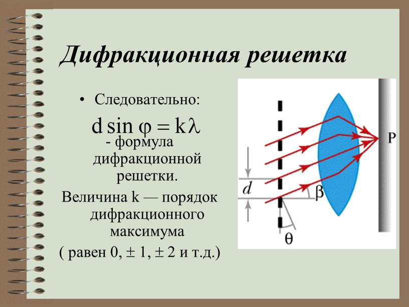 Дифракционная решетка Следовательно: - формула дифракционной решетки